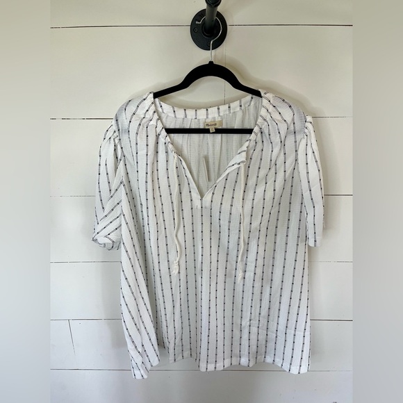 Madewell Black‎ & White Tie Neck Tunic Top NWT Size 4X - Picture 1 of 8